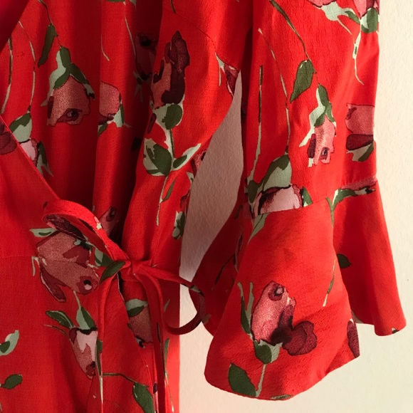 Zara Red Floral Wrap Dress - Picture 3 of 5